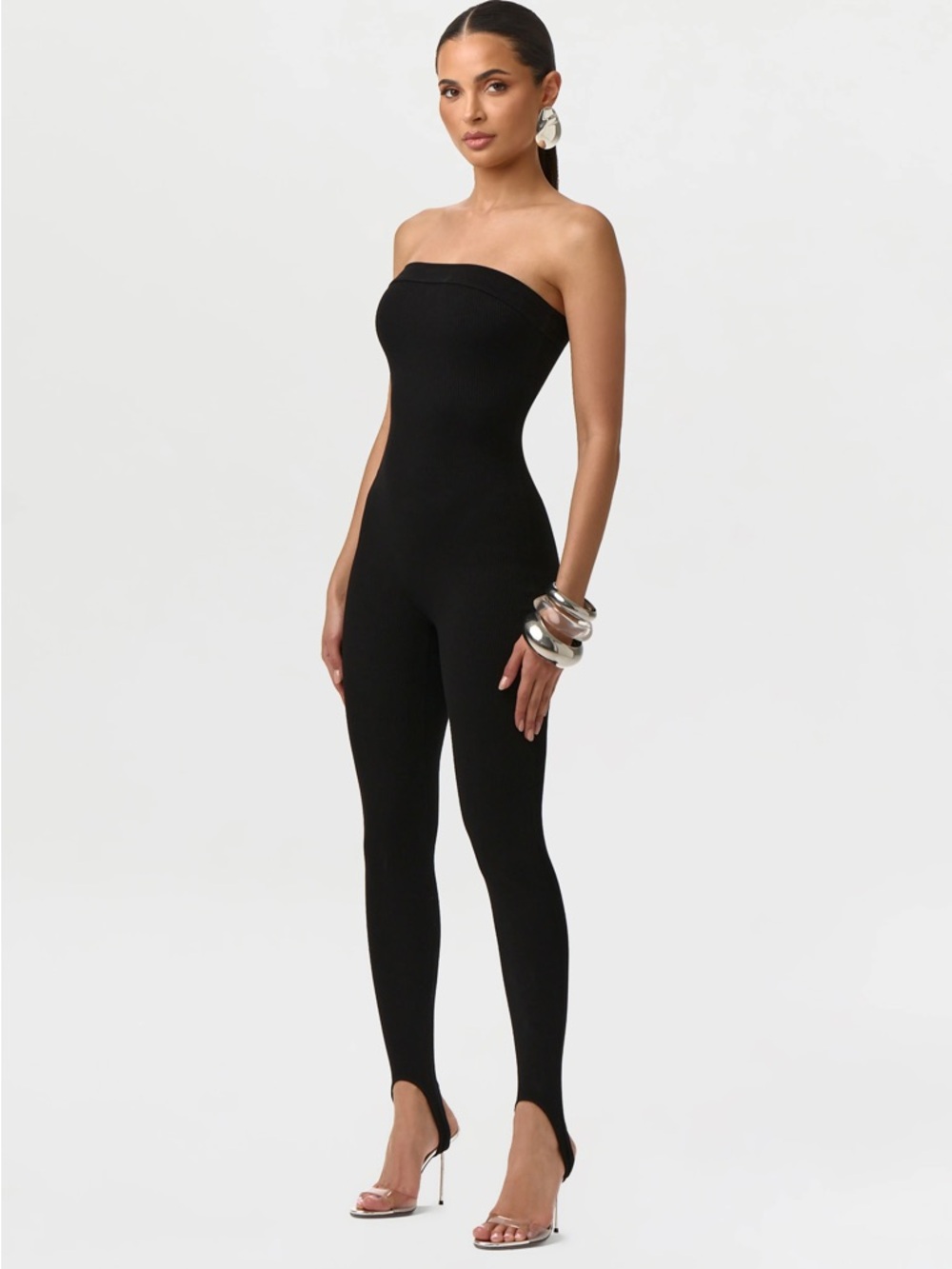 naked wardrobe Strapless Black Jumpsuit